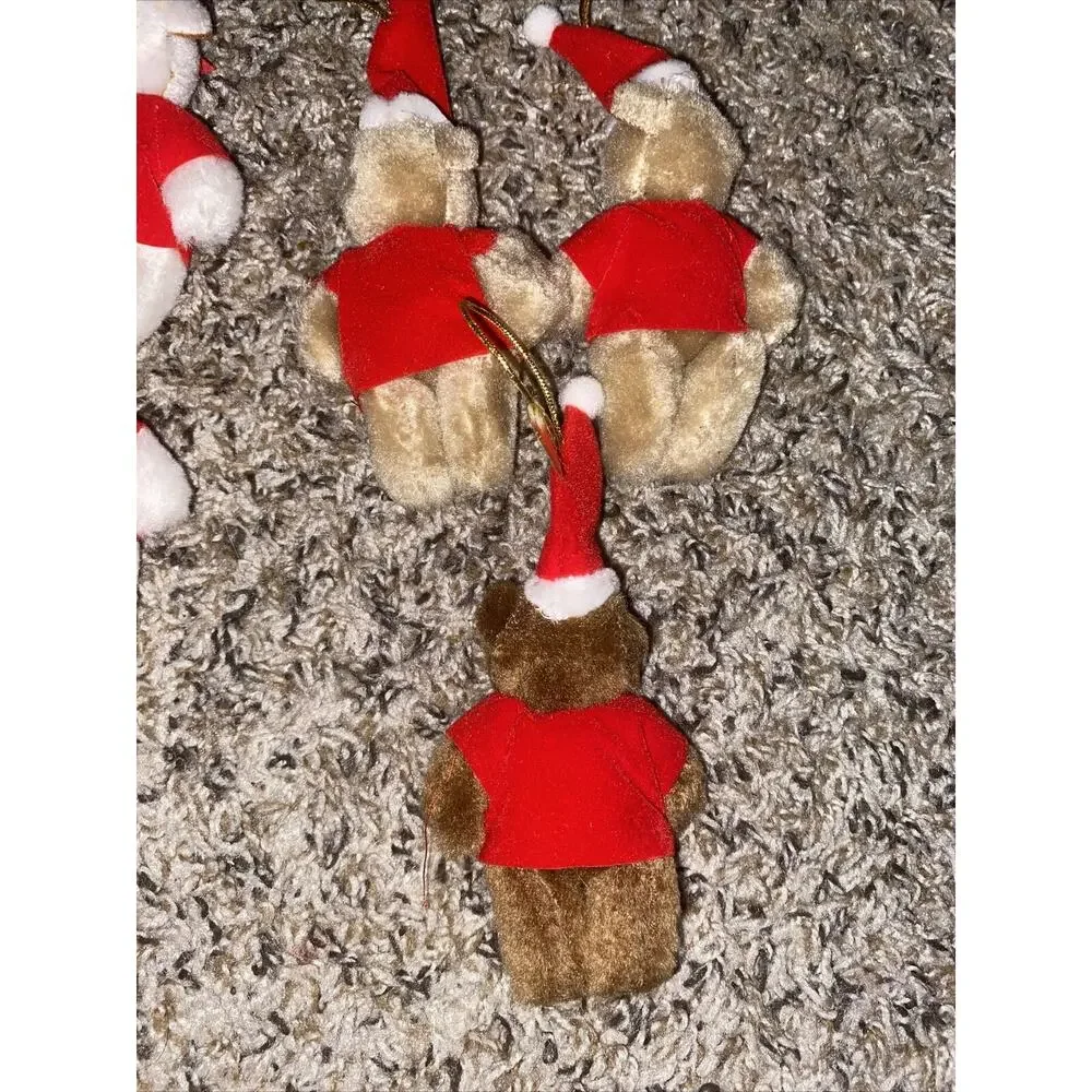 New NOS Lot Of 8 Vintage Plush Bear Ornament Merry Christmas Honey Bear 4 Inch